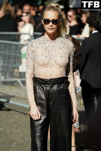 Poppy Delevingne Poses in a See-Through Top at Miu Miu Womenswear Show on ladyda.com