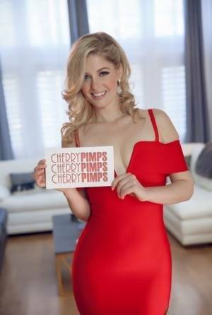 Cute blonde Charlotte Stokely celebrates a birthday with a cash gift on ladyda.com