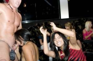 Hot chicks getting naked and sucking on strippers' cocks at the wild party on ladyda.com