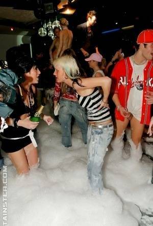 Adorable babes and horny guys are into hardcore foam sex party on ladyda.com
