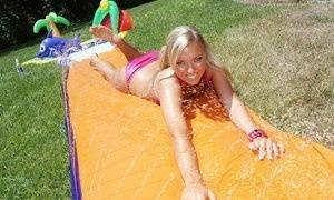 Sexy teen babe Ally Kay strips off bikini outdoor to show tits on ladyda.com