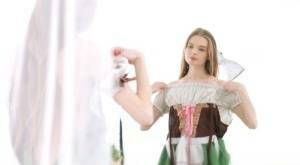 Young beauty Adel Bye dresses in an Oktoberfest outfit to greet her boyfriend on ladyda.com