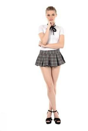 Leggy girl Sophie Sparks peels off her school uniform to masturbate on ladyda.com