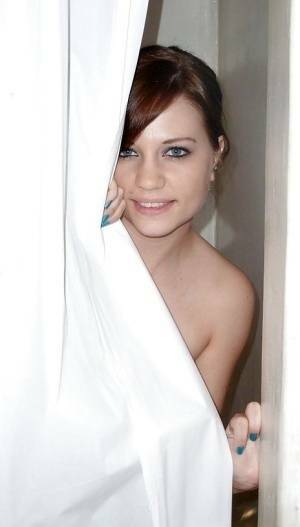 Sweet european amateur posing for a homemade photo in the shower on ladyda.com