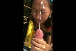 Tiny Asian gets covered in Cum on ladyda.com