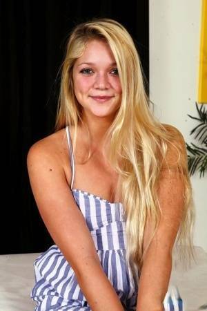 Young blonde Jessie Andrews is all aglow after a fuck and open mouth facial on ladyda.com