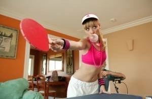 Young blonde Nicole Ray fucks a really old guy after losing ping pong game on ladyda.com