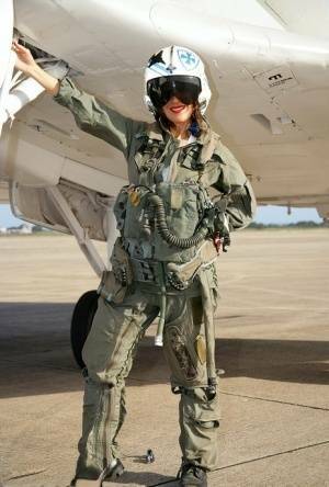 Sizzling mature babe Roni strips from military air force uniform on ladyda.com