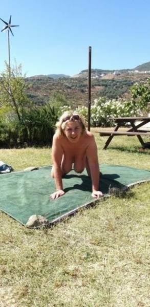 Mature amateur sports a creampie after sex atop a picnic table on ladyda.com