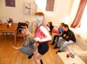 Fully clothed pornstars have some pissing fun at the house party on ladyda.com