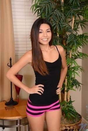 Sweet Latina teen Serena Torres pleases her bald snatch with a vibrator on ladyda.com