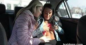 Lexi Dona and her lesbian lover have sex in the backseat of a car on ladyda.com