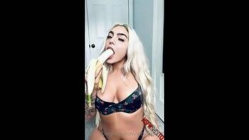 Emily Rinaudo striping teasing and sucking off banana in a black lingerie onlyfans porn videos on ladyda.com