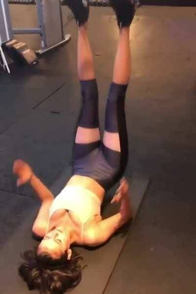 Nina Dobrev & her impressive camel toe working out in the gym on ladyda.com