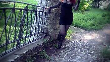 AnnDarcy redhead goth girl in black mini dress gets facial in public xxx video on ladyda.com