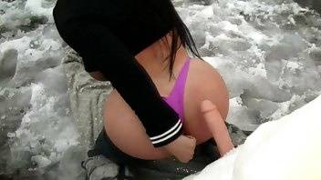 Korina Kova Snowman Outdoors Public Dildo Doggy Fucking Porn on ladyda.com